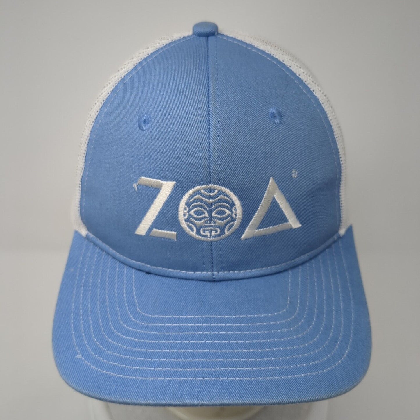 ZOA Energy Snapback Trucker Hat Blue One Size Adjustable Embroidered Mesh Back