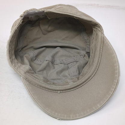 Army Cap Beige One Size Distressed Cadet Style Flat Top Frayed Edge Cotton Hat