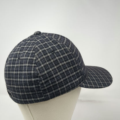 Kangol Baseball Cap Blue Gray White XL Flexfit Mini Plaid Kangaroo Logo Hat