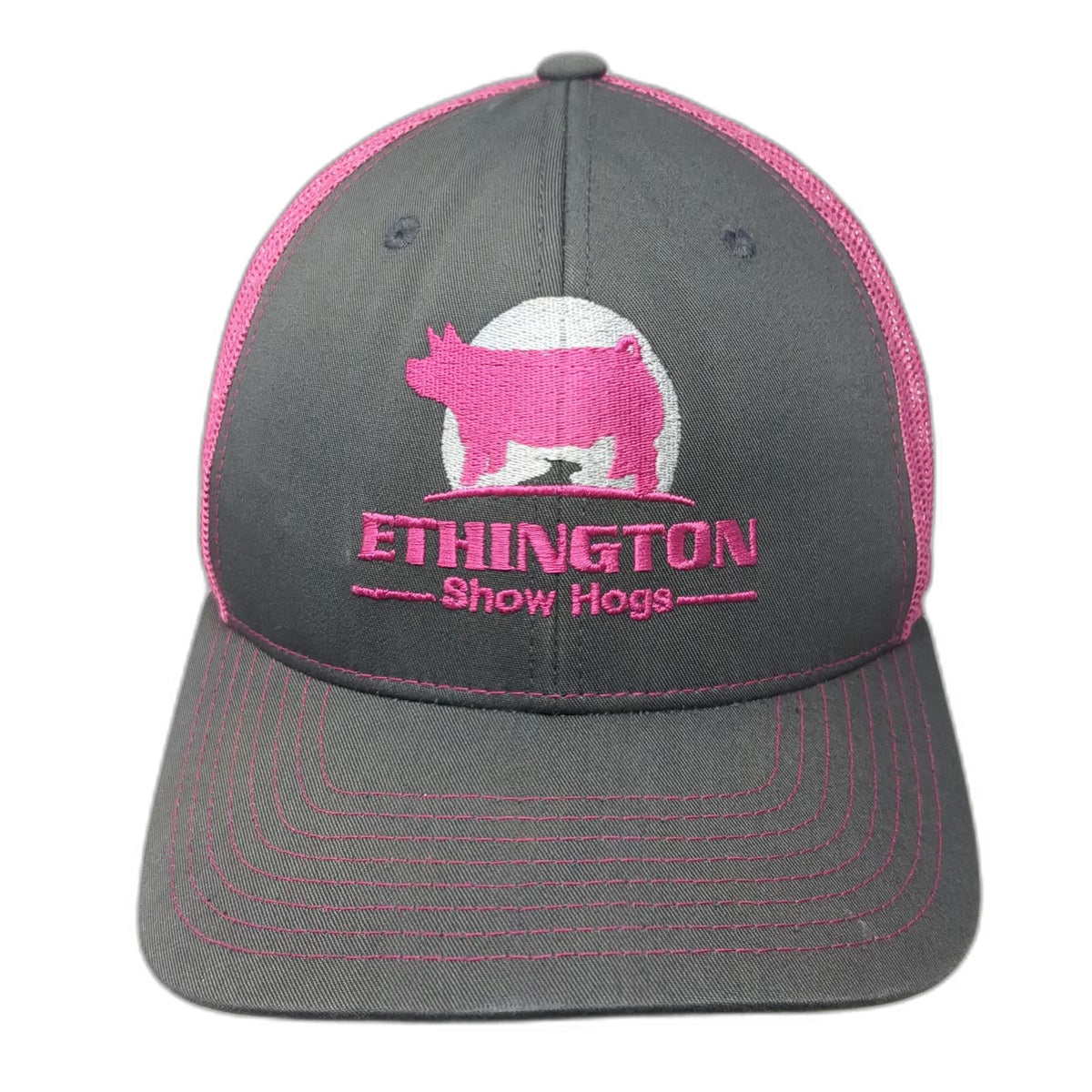 Richardson 112 Trucker Hat Gray Pink Pig Ethington Show Hogs Mesh Back One Size