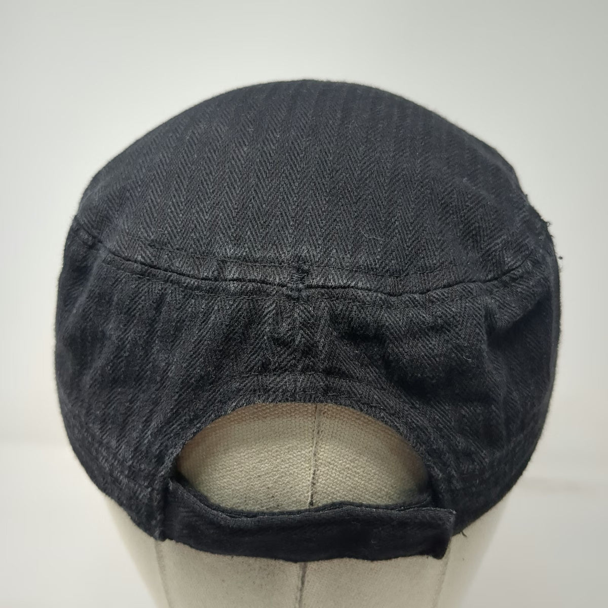 David and Young Army Cap Black One Size Herringbone Cotton Strapback Hat Cadet