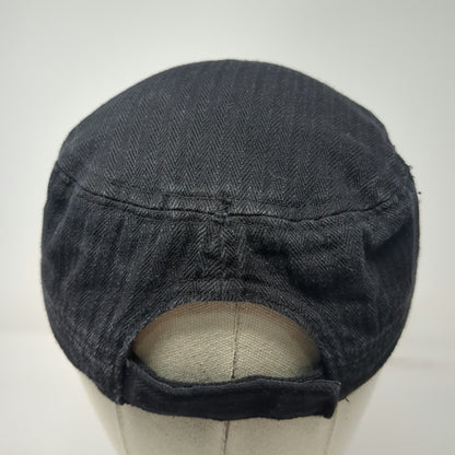 David and Young Army Cap Black One Size Herringbone Cotton Strapback Hat Cadet