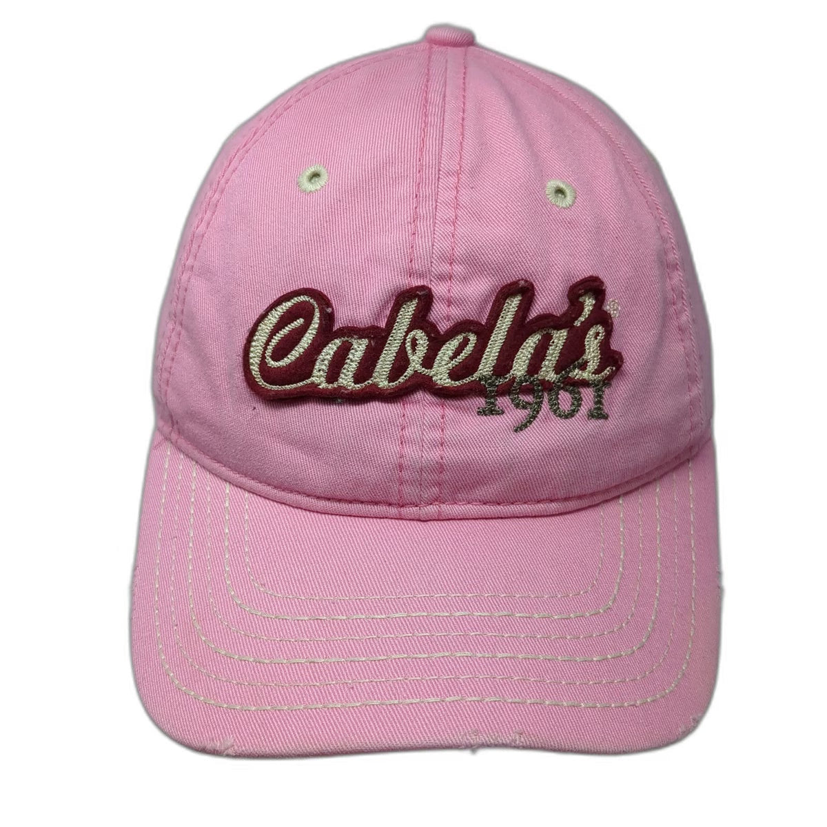 Cabela's Baseball Cap Pink One Size Distressed Brim Contrast Stitch Hat