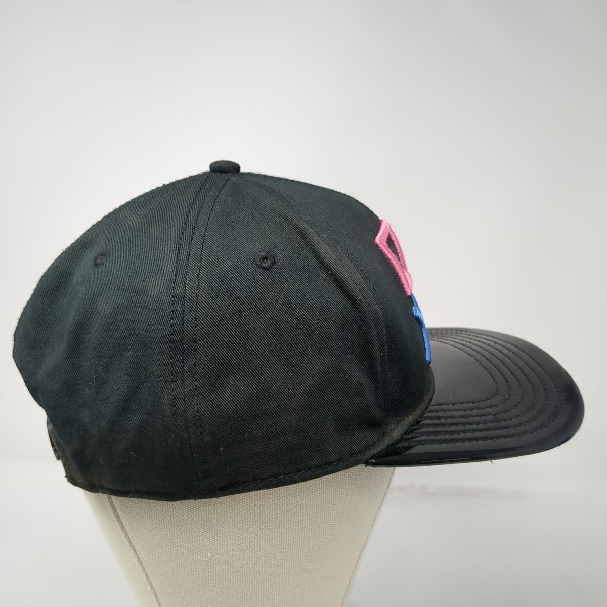 PlayStation Snapback Hat Black One Size Shiny Flat Brim Blue Underbrim Symbols