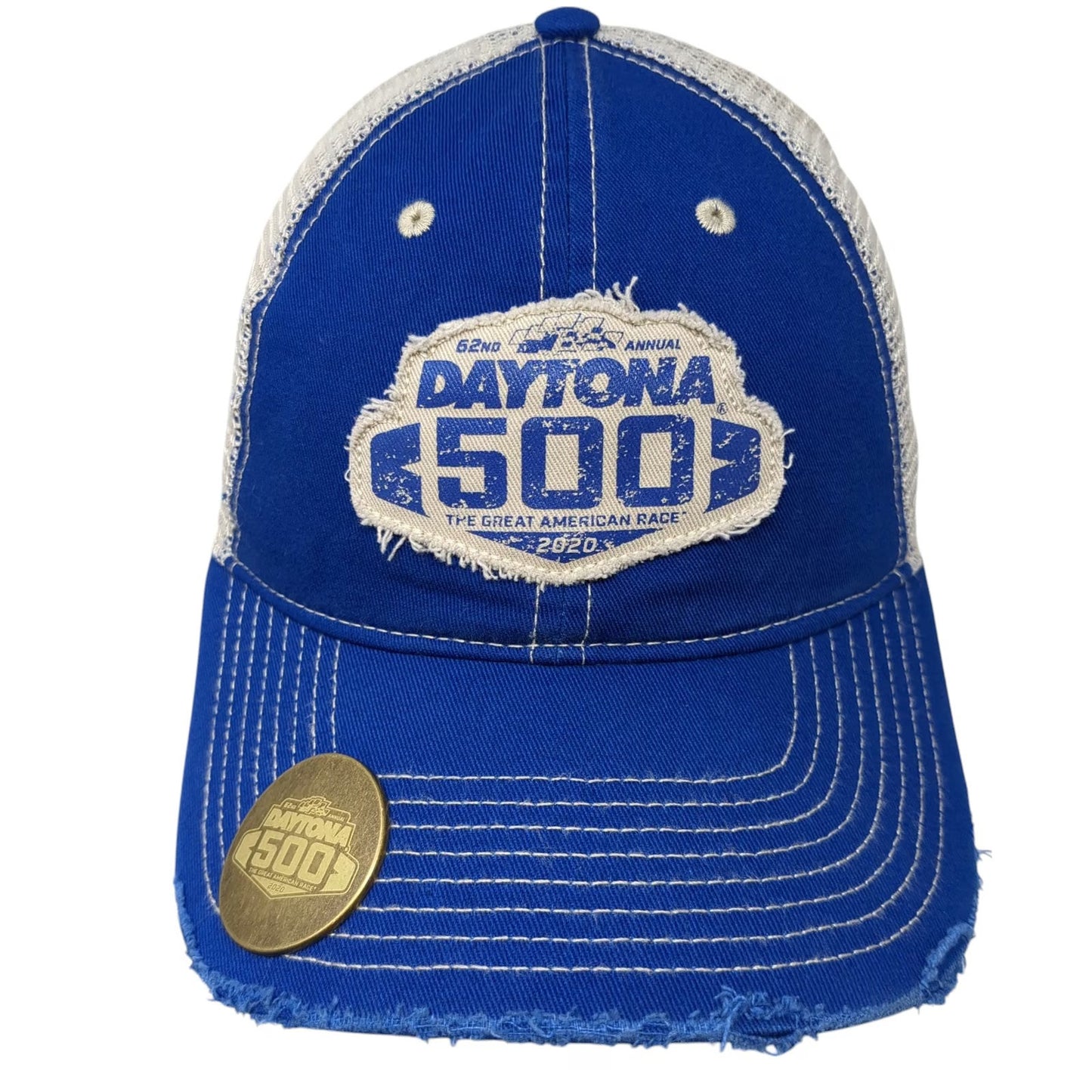 NASCAR Trucker Hat Blue White One Size Daytona 500 2020 Bottle Opener Distressed