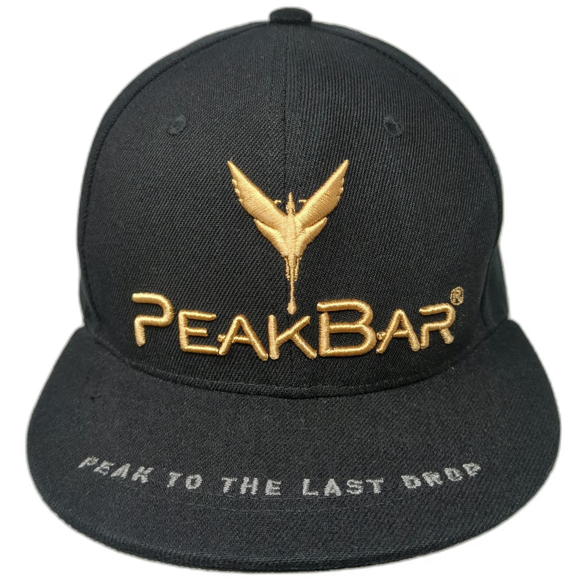 PeakBar Snapback Hat Black One Size Gold Silver Logo Flat Brim Peak Last Drop