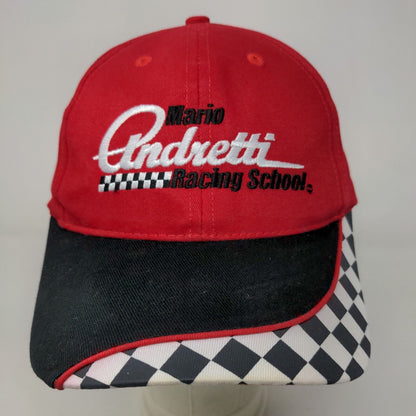 Mario Andretti Racing School Men's Strapback Hat Red Black Check Embroidered