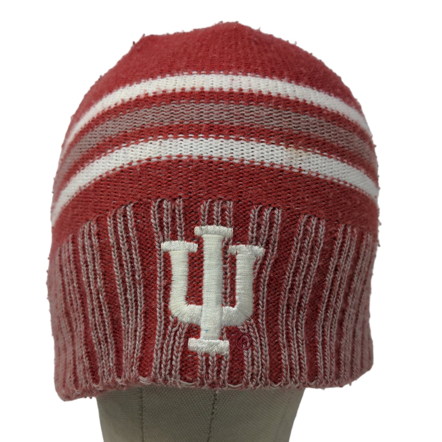 Adidas Men's Knit Beanie Hat Cap Red Striped OSFA Embroidered IU Hoosiers Logo