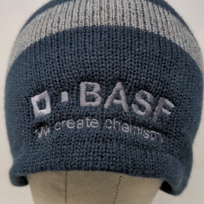 Port Authority Men's Knit Beanie Hat Cap Blue Gray Striped Acrylic Embroidered