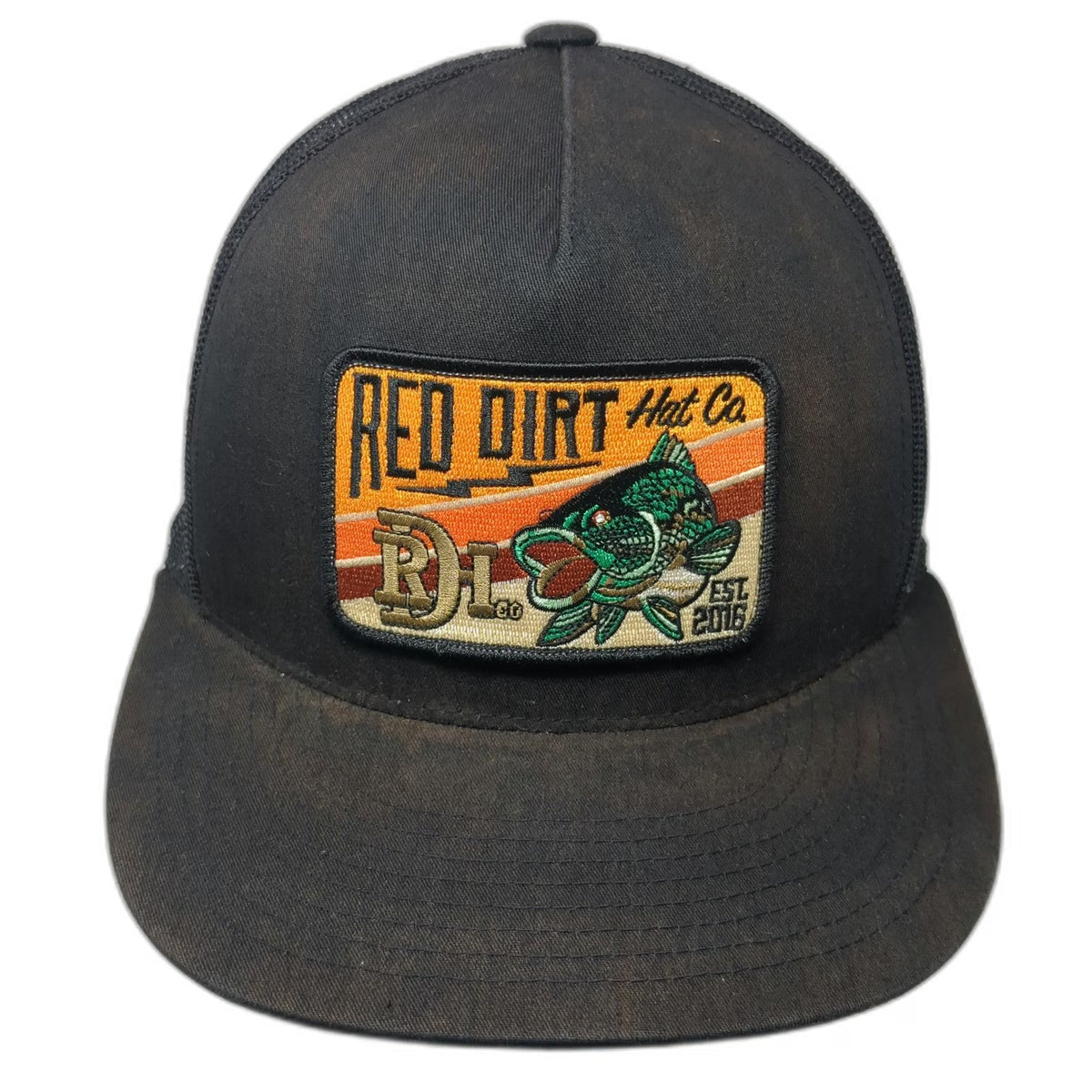 Red Dirt Hat Co. Trucker Hat Black One Size Bass Fish Patch Snapback Fishing