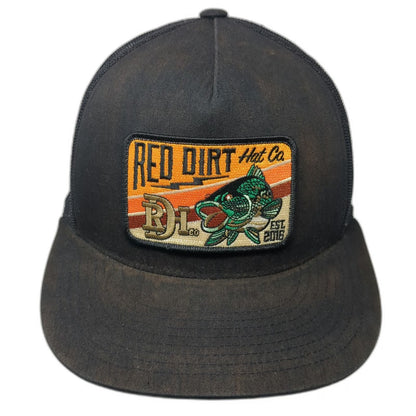 Red Dirt Hat Co. Trucker Hat Black One Size Bass Fish Patch Snapback Fishing