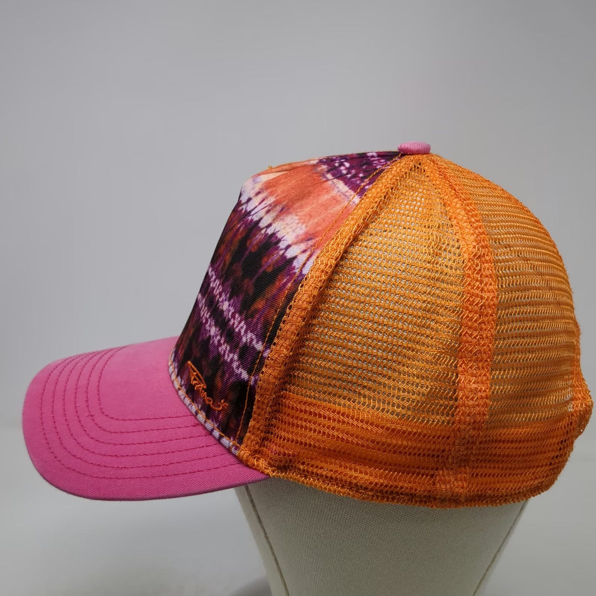 Prana Trucker Hat Orange Pink One Size Tie Dye Mesh Snapback Breathable Logo