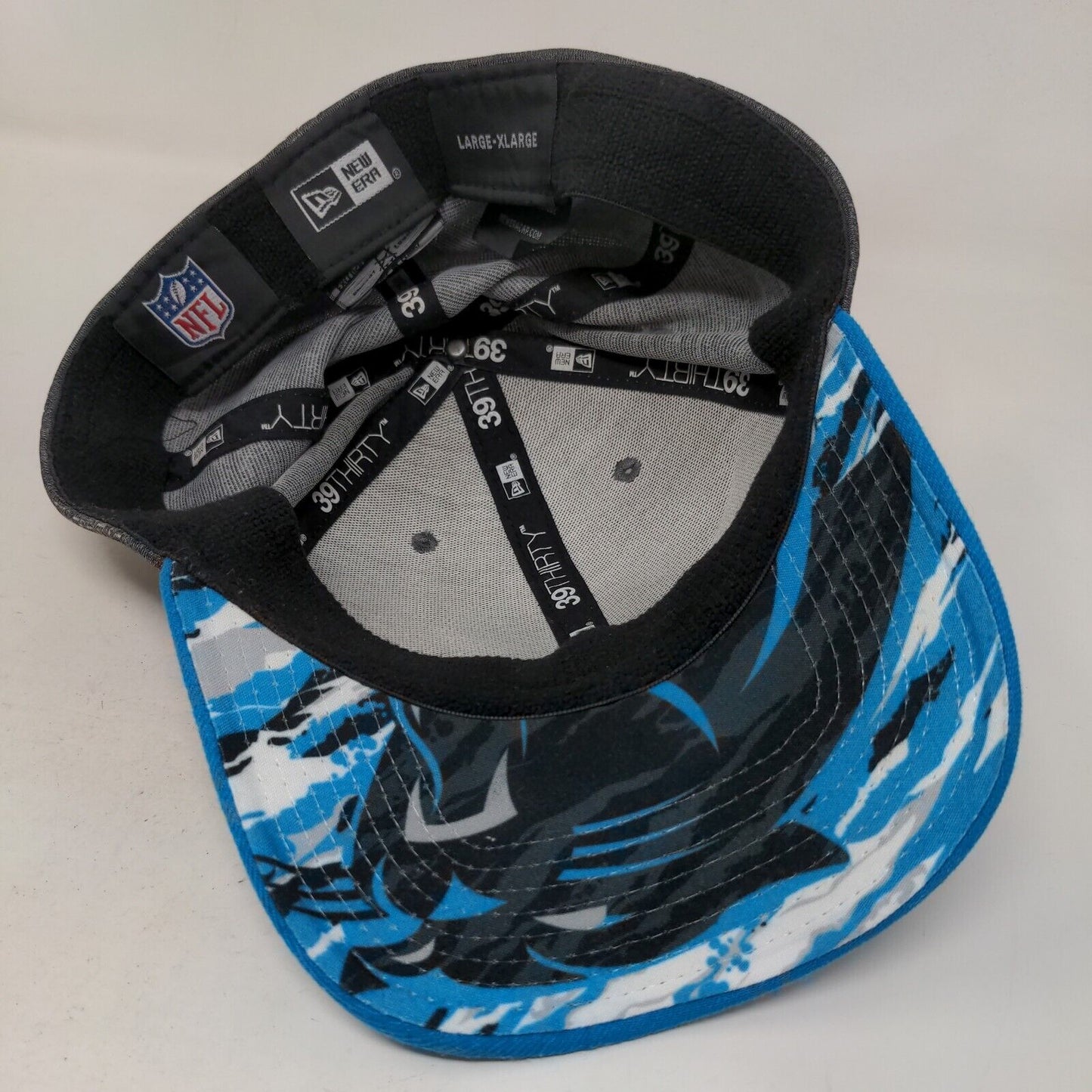 New Era Men's 39Thirty Fitted Hat Gray Blue L-XL 3D Carolina Panthers Logo
