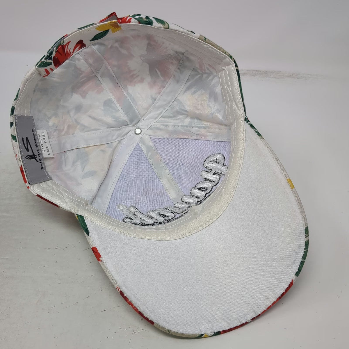 Island Sense Baseball Cap White One Size Hawaii Floral Tropical Hibiscus hat