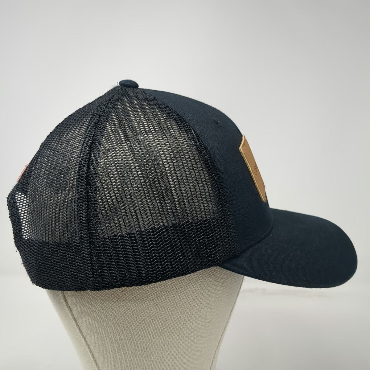 Camp Chef Trucker Hat Black One Size Mesh Back Embossed Leather Patch Snapback