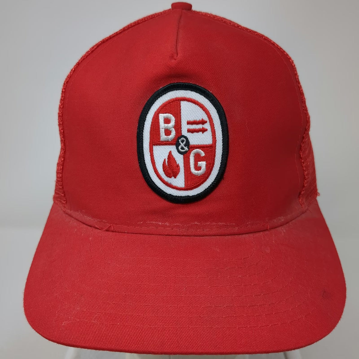 Designer Award Trucker Hat Red OS B&G Equipment Mesh Snapback Patch Vintage