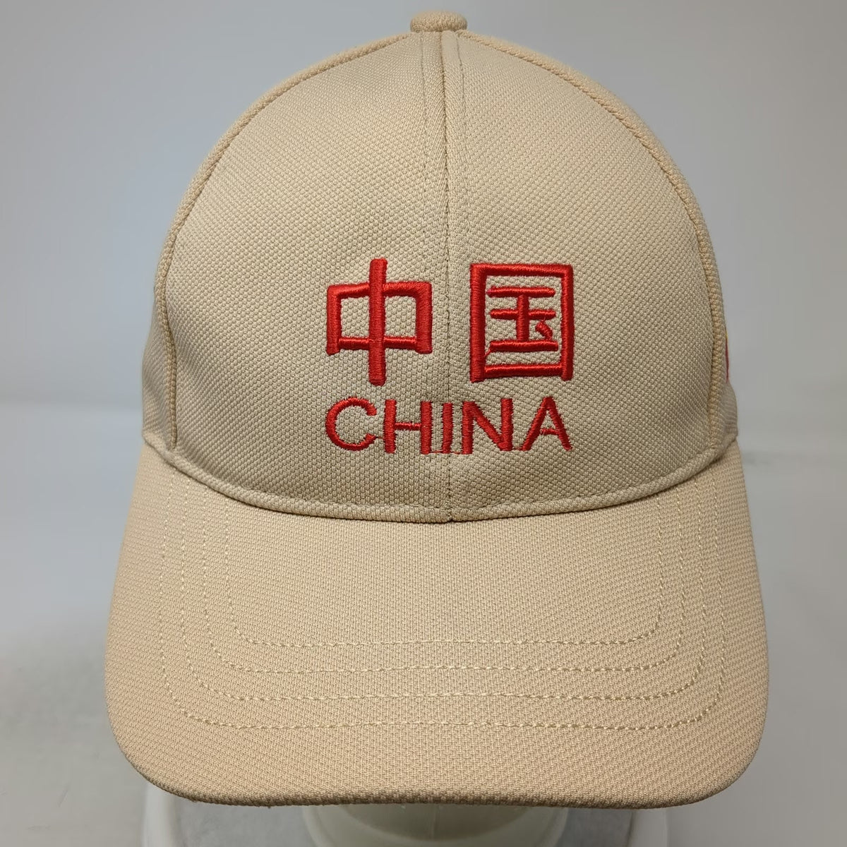 Baseball Cap Beige One Size China Flag Embroidered Slideback Mesh Athletic Hat