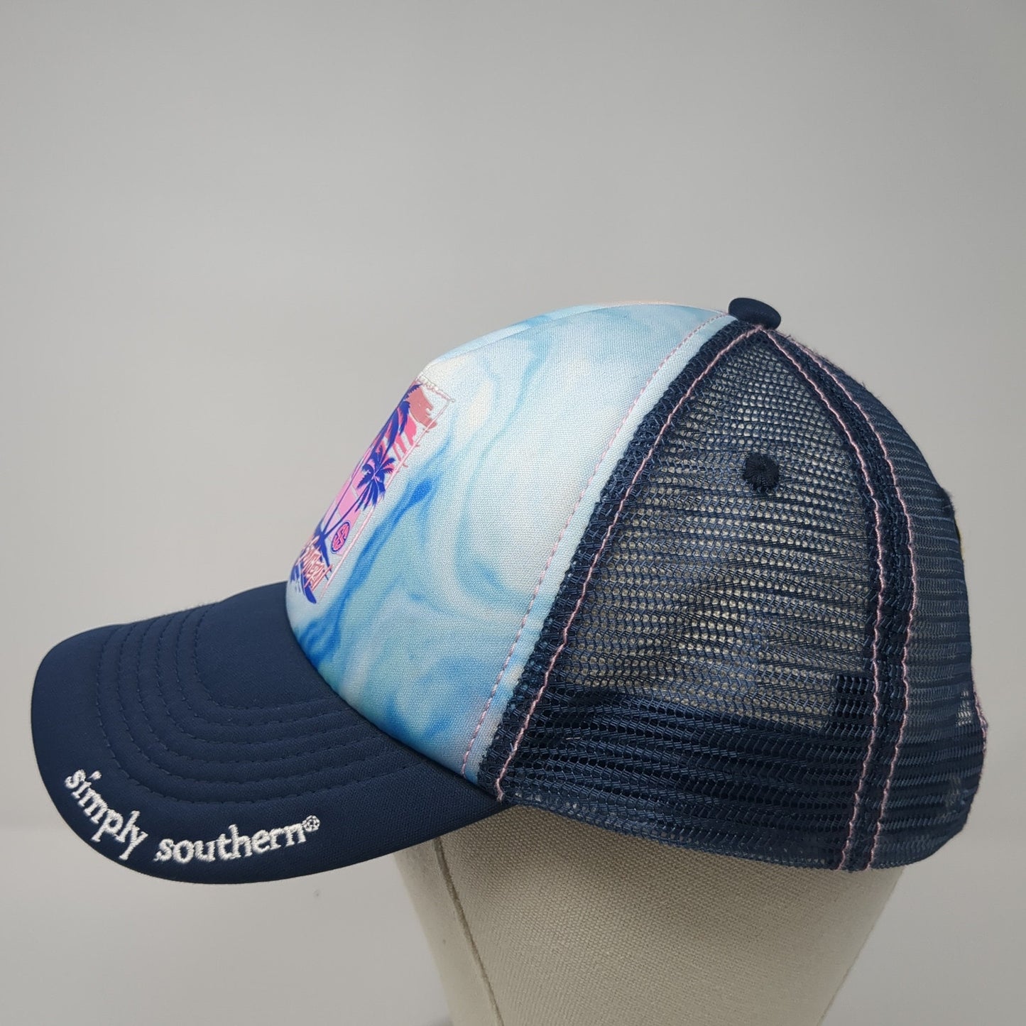 Simply Southern Palm Trees Slideback Trucker Hat Blue One Size Mesh Back