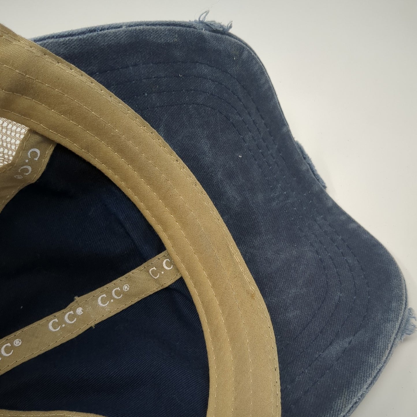 C.C Ponytail Trucker Hat Multicolor One Size Adjustable Distressed Mesh Back