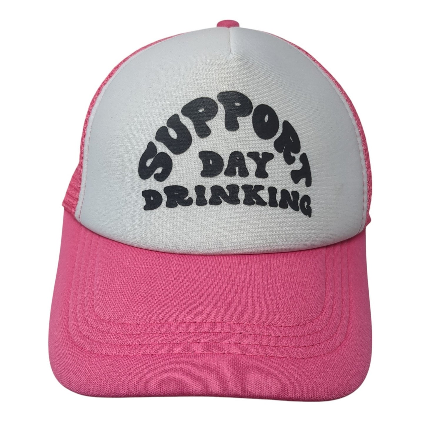 Support Day Drinking Snapback Trucker Hat Pink One Size Mesh Back