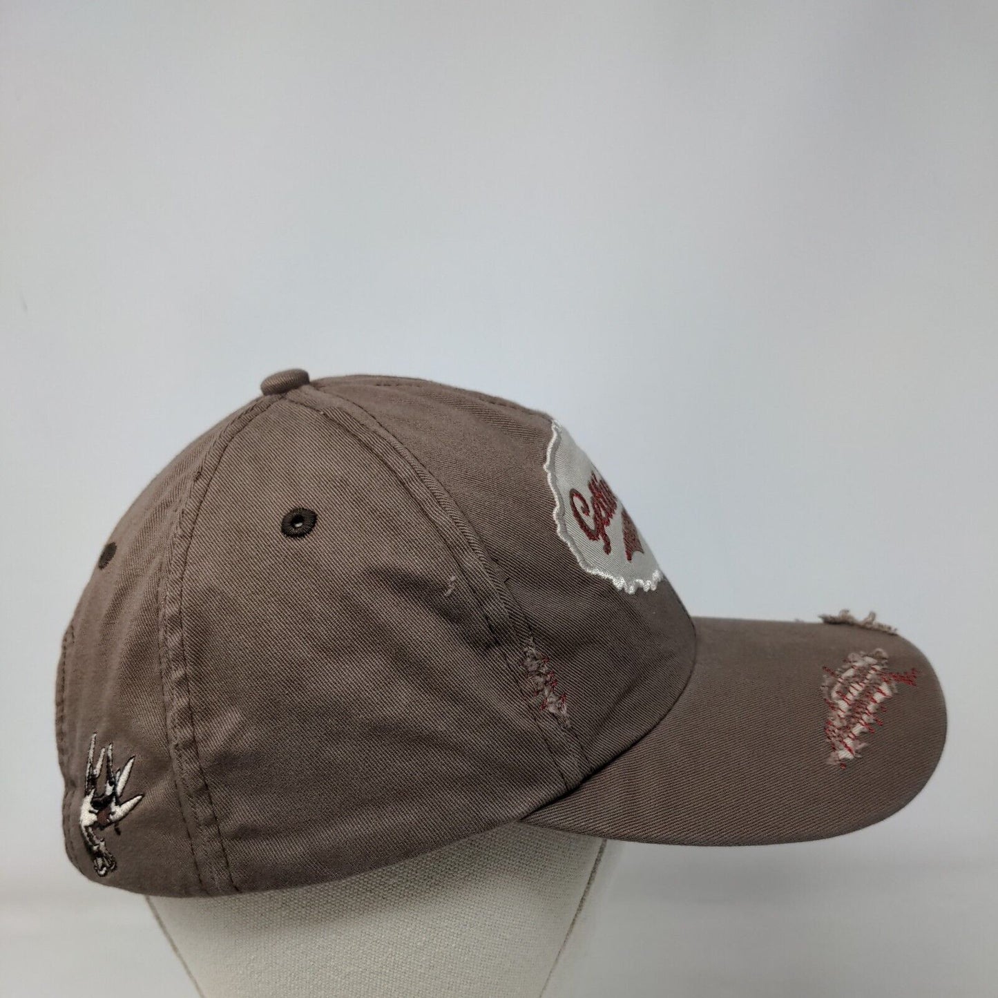 Gettin' Close Slideback Hat Brown OSFA Adjustable Embroidered Distressed Cotton