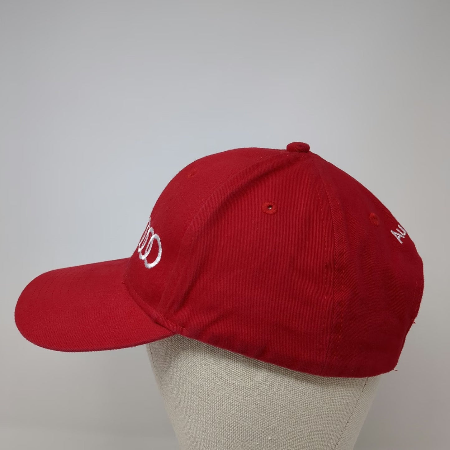 Cap America Red White One Size Audi Boise Rings Logo Embroidered Slideback Hat