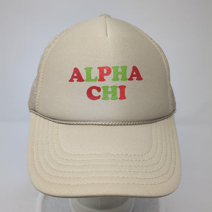 Alpha Chi Snapback Trucker Hat Brown One Size Adjustable Mesh Back Rope Otto