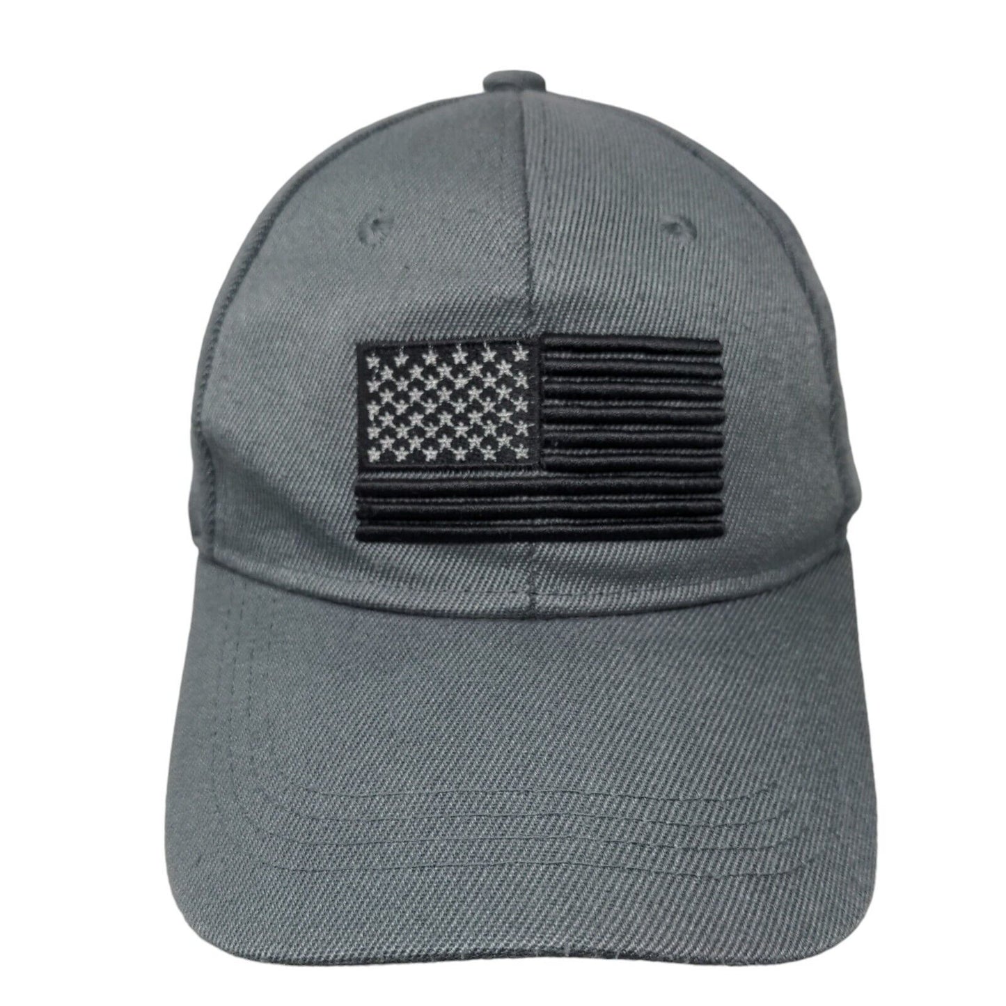 American Flag Slideback Hat Gray One Size Embroidered Solid 6 Panel
