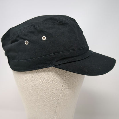 OP Army Cap Hat Black One Size Leopard Print Lining Side Grommets Cotton Flat