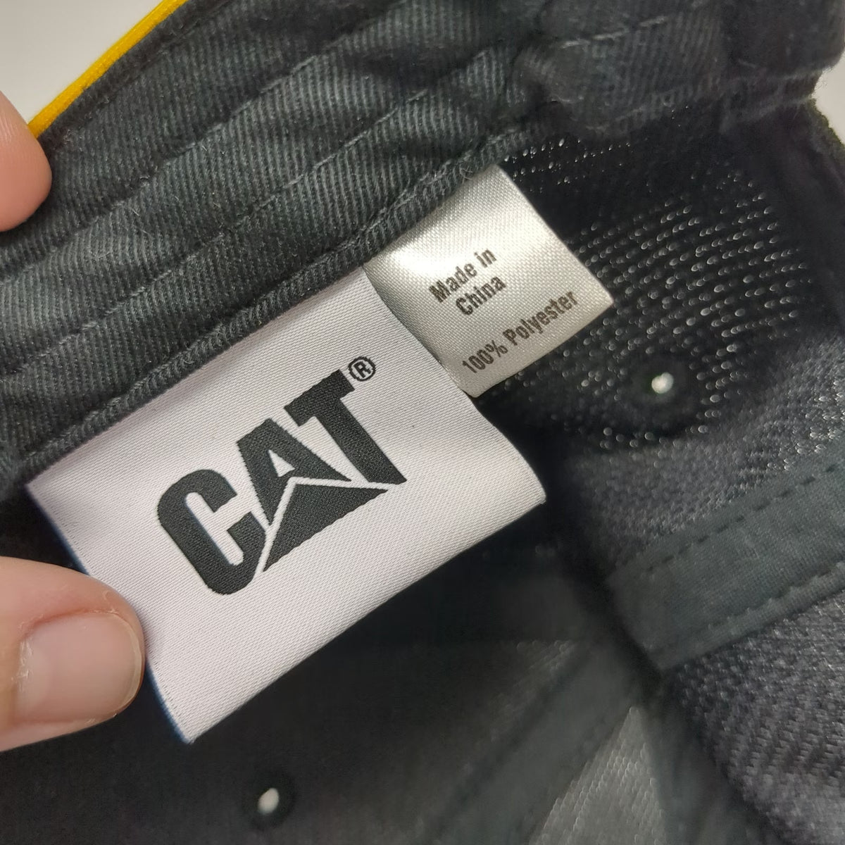 CAT Baseball Cap Black One Size Strapback Polyester Textured Industrial Logo Hat