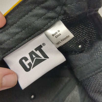 CAT Baseball Cap Black One Size Strapback Polyester Textured Industrial Logo Hat