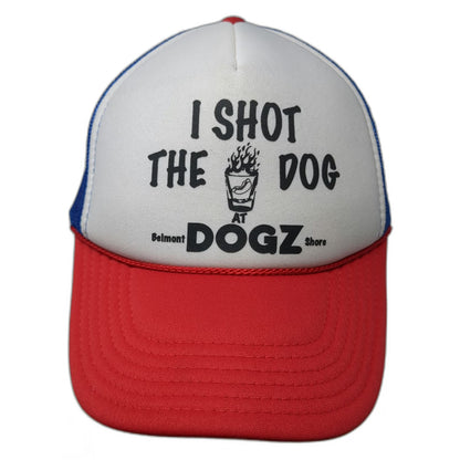 Otto Trucker Hat White Blue Red One Size Mesh Back Snapback Hot Dog Shot Graphic