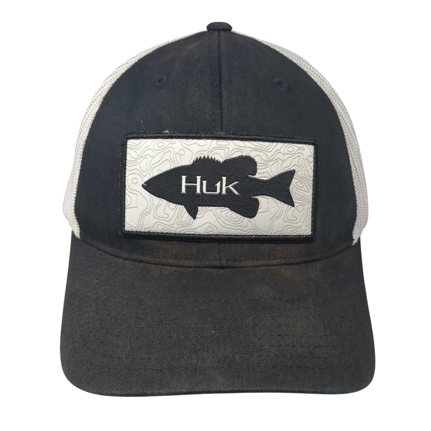 Huk Fish Patch Snapback Trucker Hat Black One Size Mesh Back Yupoong