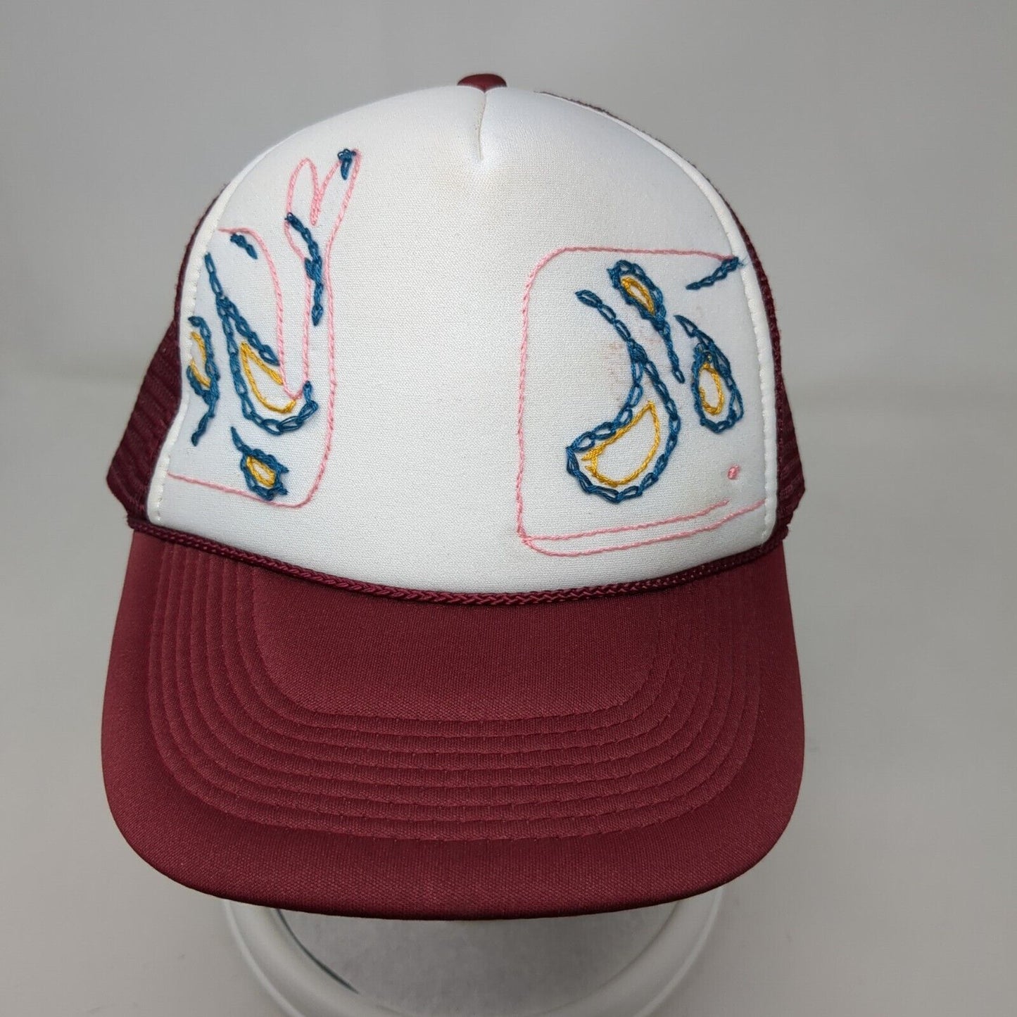 Nissun Snapback Trucker Hat Red OSFA Adjustable Mesh Back Stitch Paisley Rope