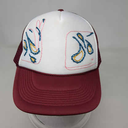 Nissun Snapback Trucker Hat Red OSFA Adjustable Mesh Back Stitch Paisley Rope