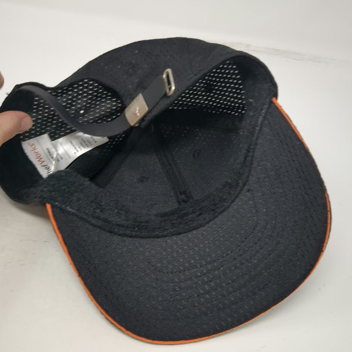 Chef Works Baseball Cap Black One Size Mesh Slideback Orange Trim Uniform Hat