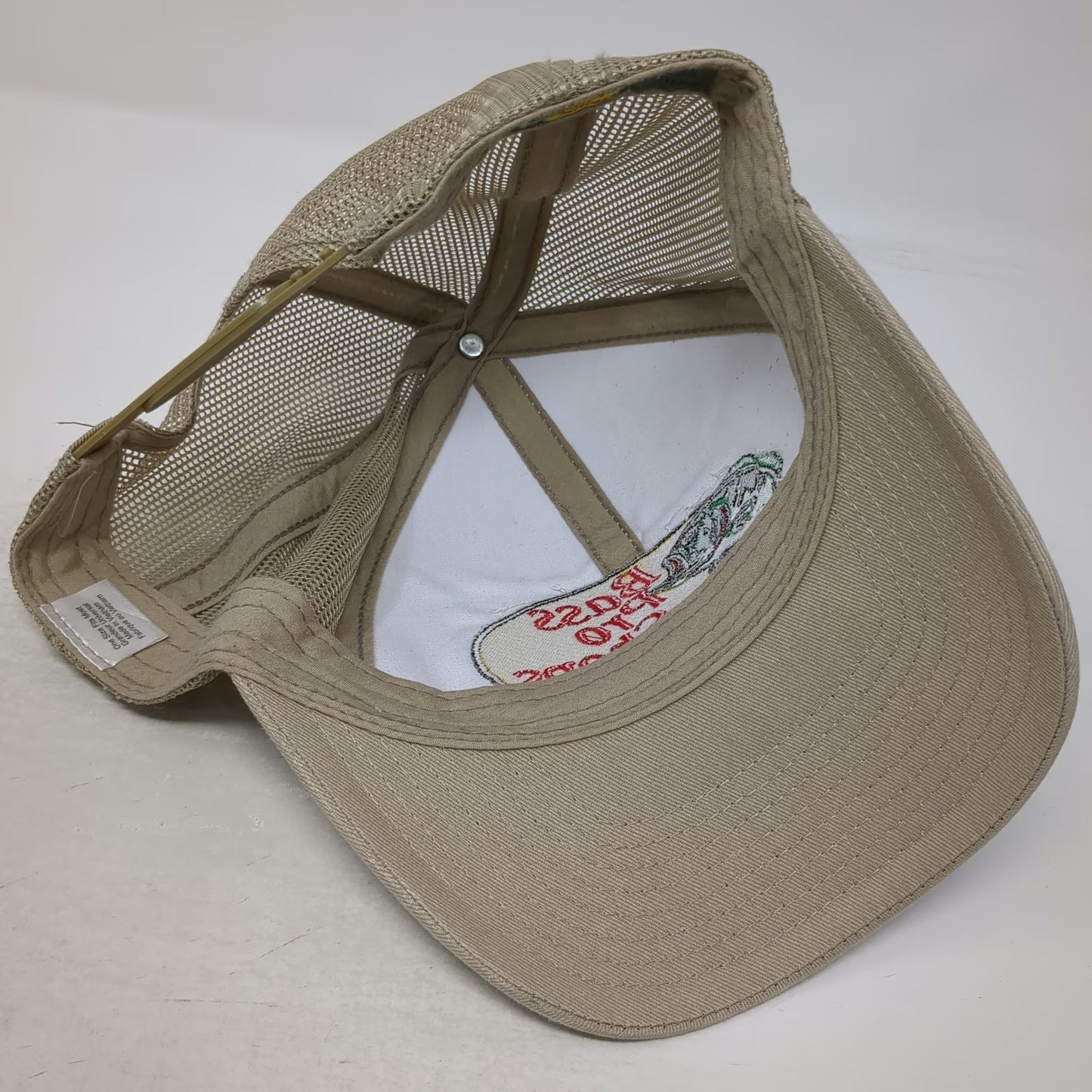 Bass Pro Shops Trucker Hat Beige White One Size Mesh Back Snapback Fish Logo