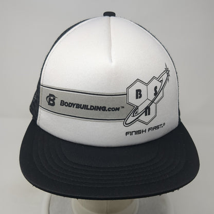 Bodybuilding.com Finish First Trucker Hat Black One Size Adjustable Mesh Back