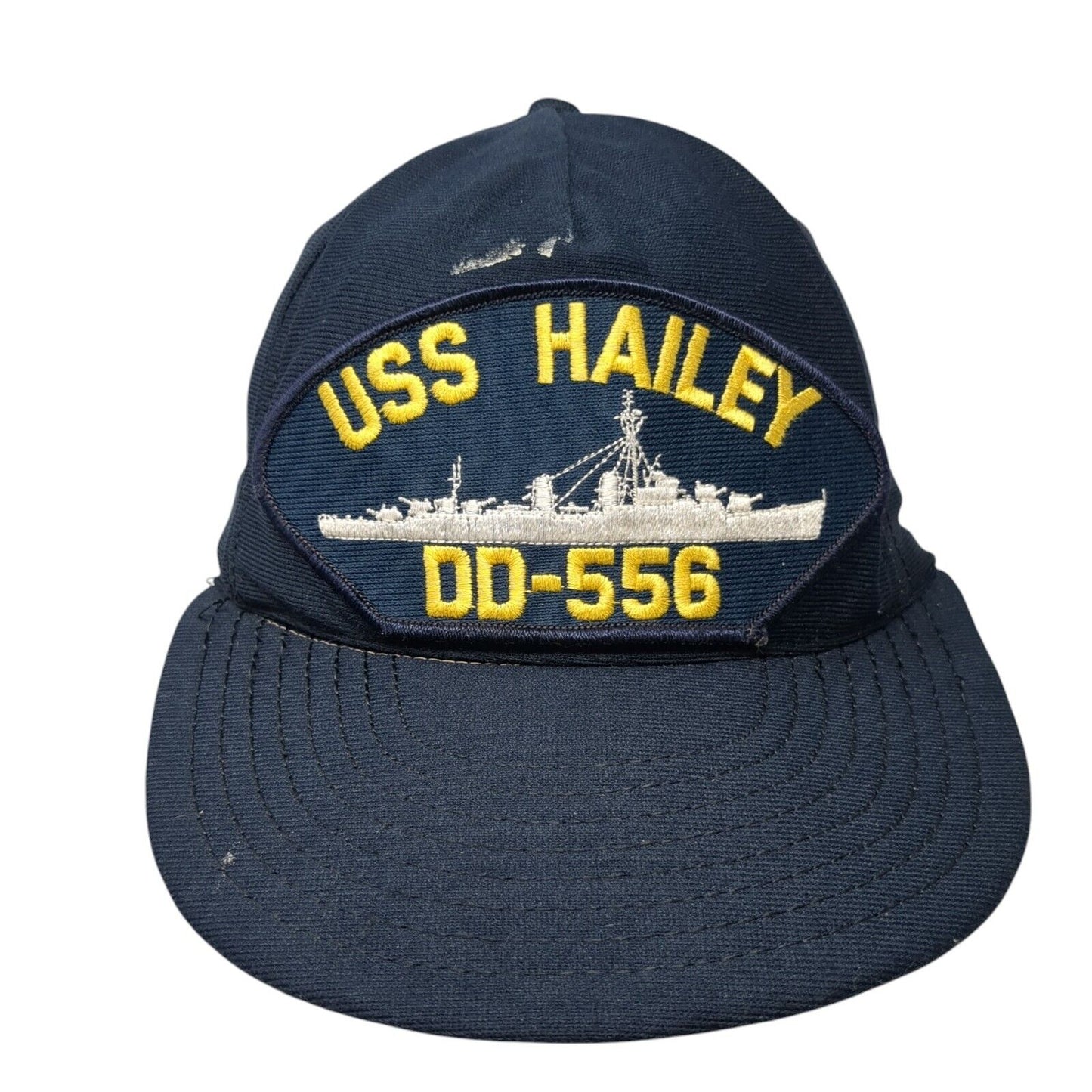 USS Hailey DD-556 Patch Snapback Hat Blue One Size Adjustable Solid