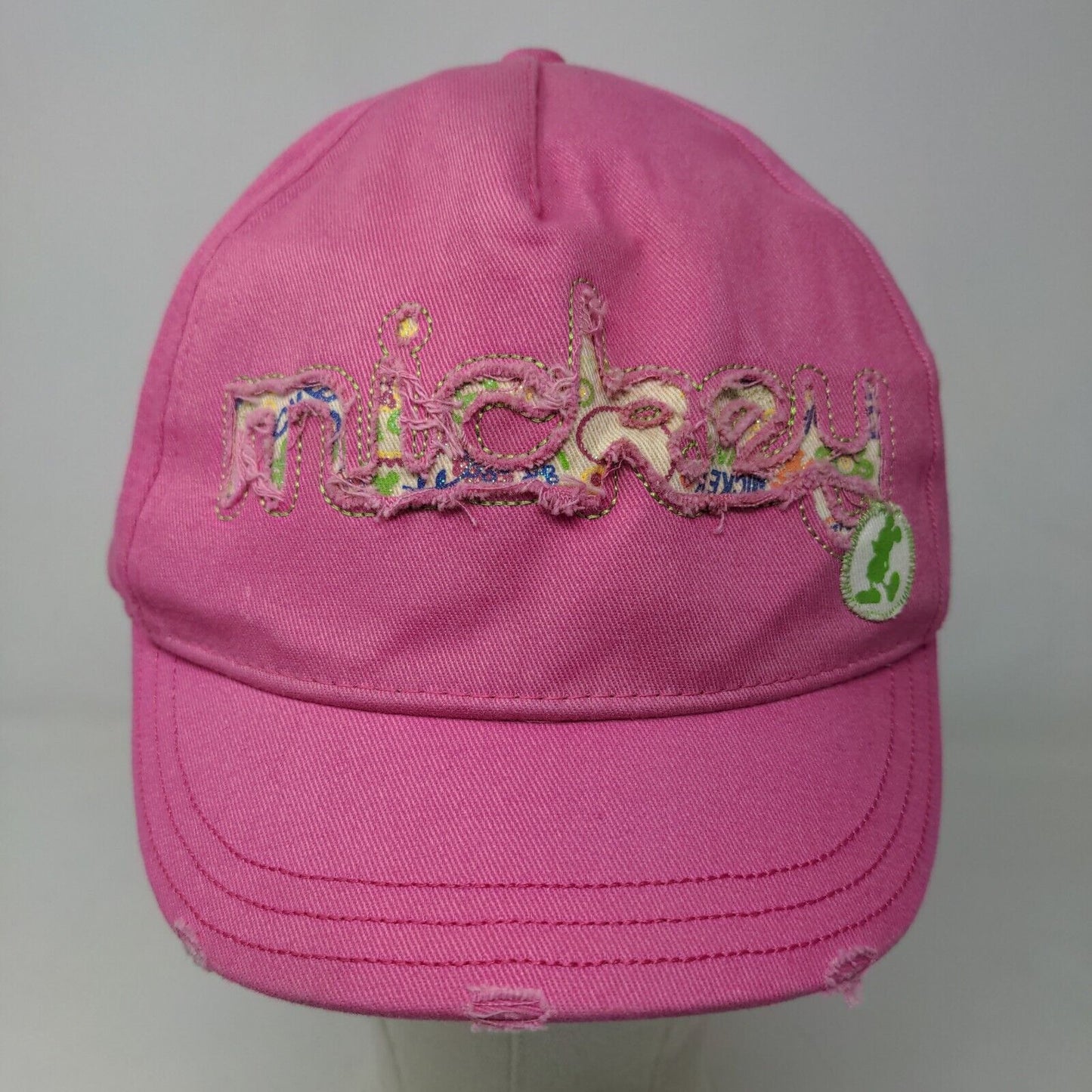 Walt Disney World Girl's Strapback Hat Pink Distressed Mickey Logo Cotton