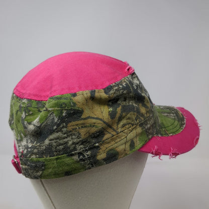 KBETHOS Army Cap Pink One Size Rhinestone Cross Mossy Oak Camo Frayed Hat