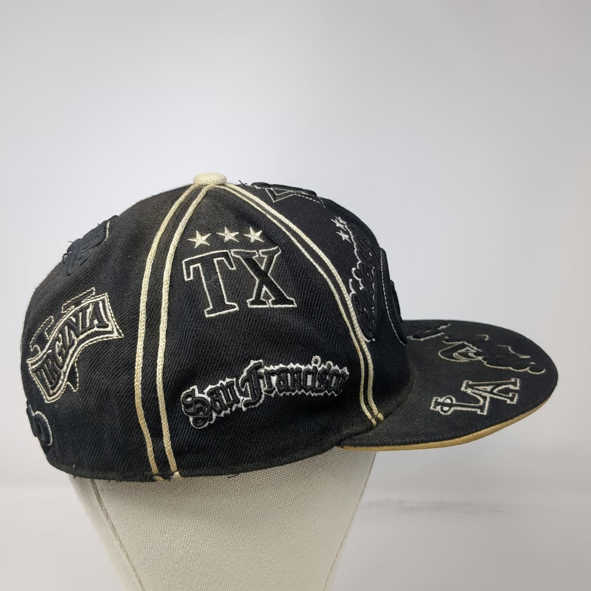 Leader Baseball Cap Black L Cities All Over Embroidery Fitted Flat Brim Hat