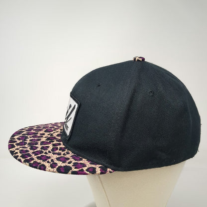 Snapback Hat Black Purple One Size Leopard Print Brim Tail Boot Graphic Patch