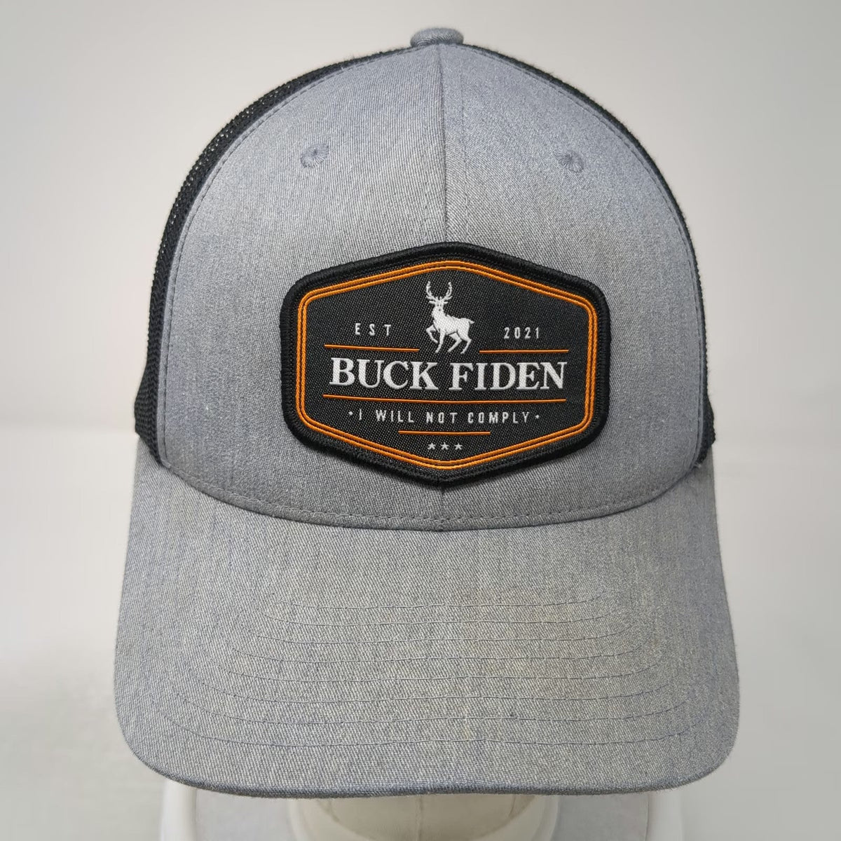 Yupoong Trucker Hat Gray Black One Size Buck Not Comply Mesh Snapback