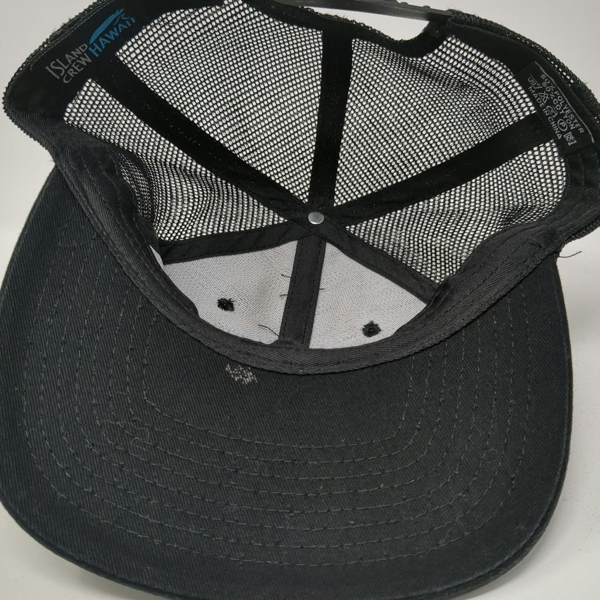 Island Crew Hawaii Trucker Hat Black White One Size Shaka Aloha Patch Mesh