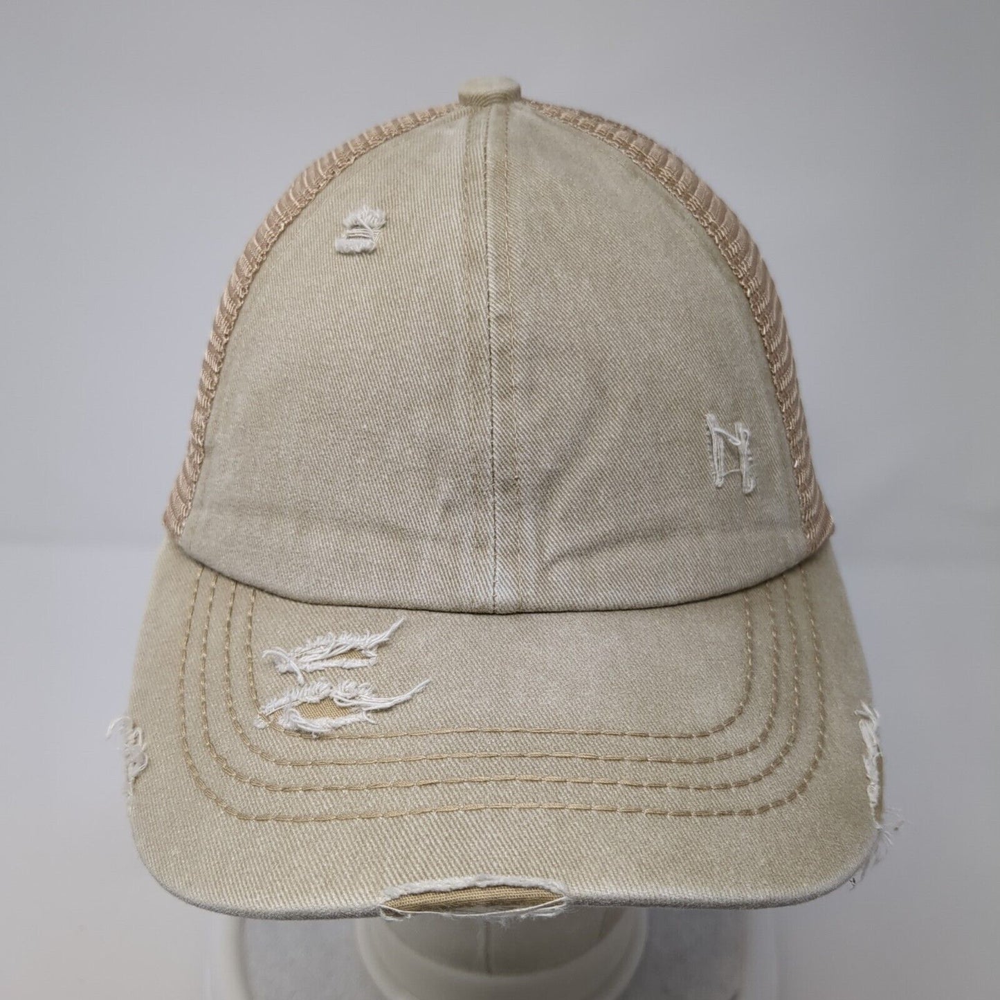 C.C Ponyback Strapback Trucker Hat Tan One Size Adjustable Blank Distressed