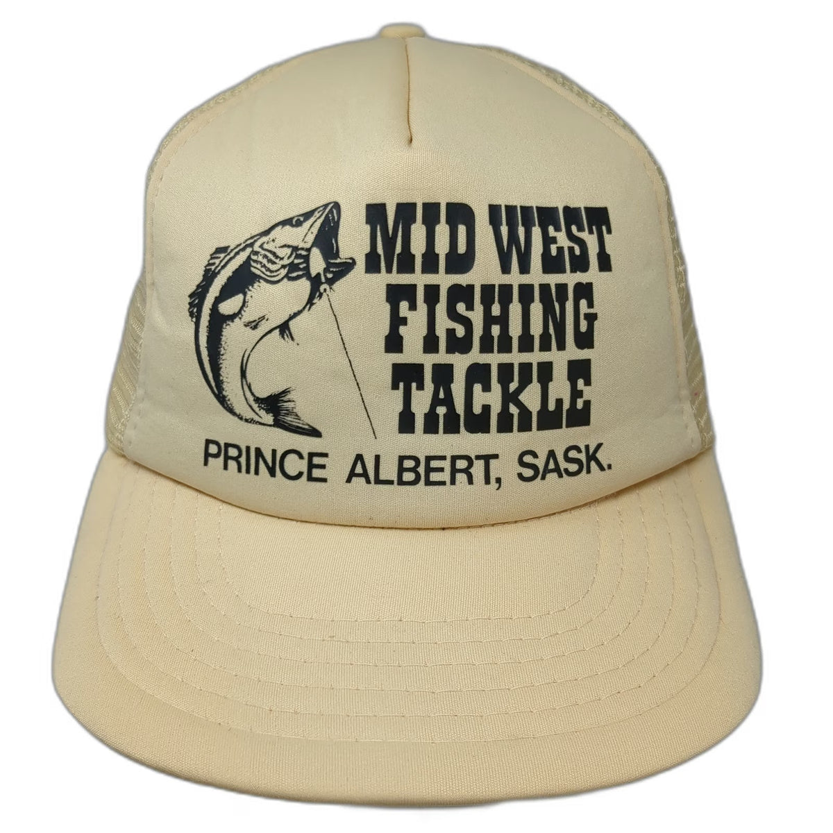 Mid West Fishing Tackle Prince Albert Sask Beige Trucker Hat One Size Snapback