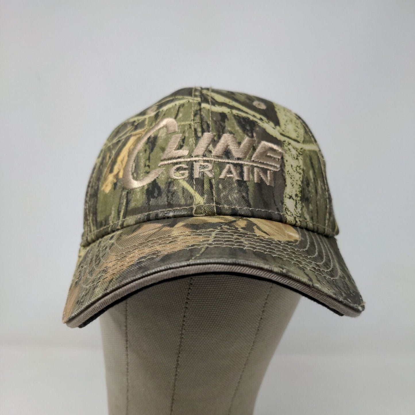 Cline Grain Men's Strapback Hat Green Camo Adjustable Embroidered Logo