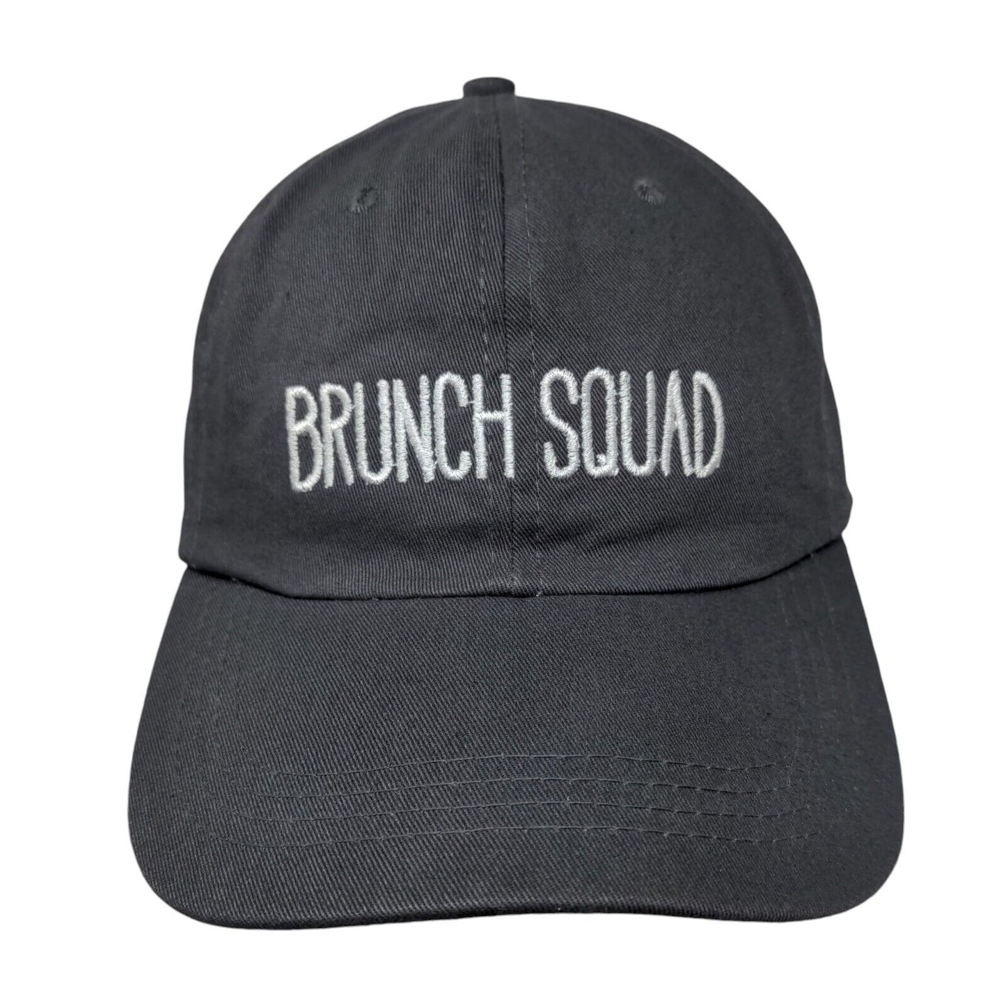 Brunch Squad Strapback Hat Gray One Size Adjustable Embroidered Vented Holes