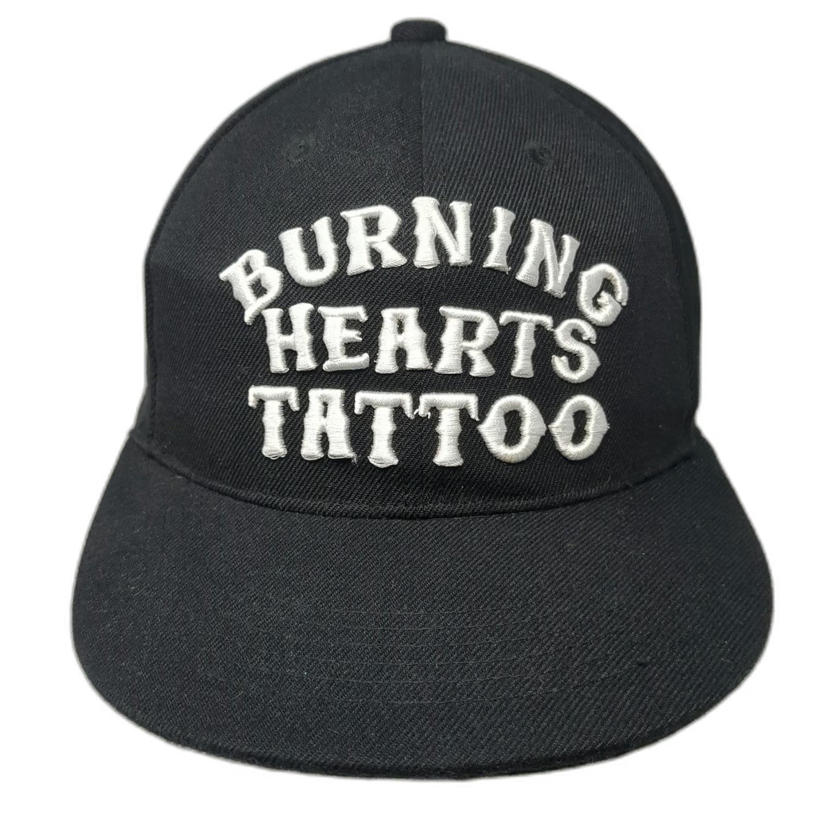 Burning Hearts Tattoo Hat Black One Size Snapback BHTC Flat Brim Graphic Cap